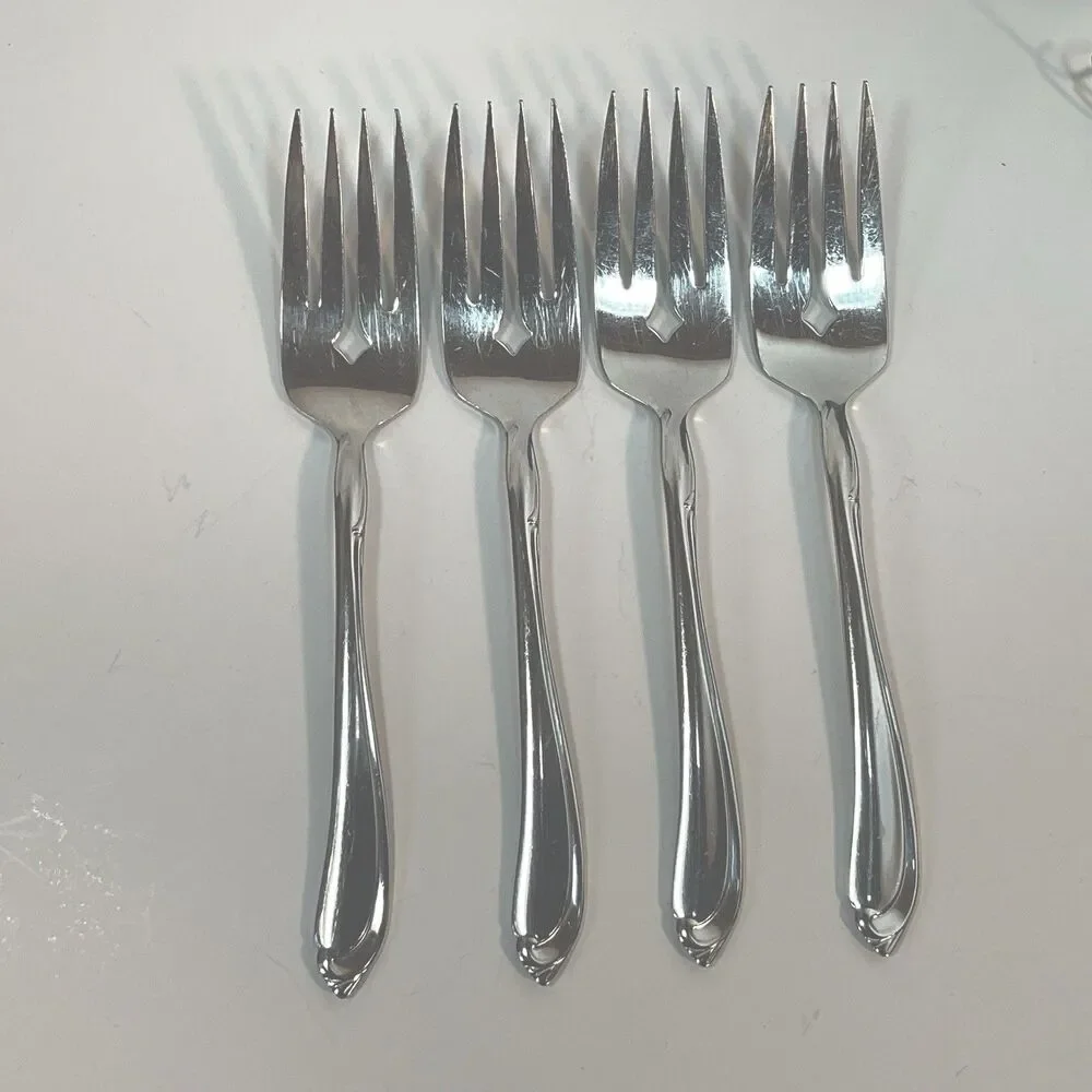 4 OneidaCraft Deluxe SHASTA Stainless Steel Salad or Dessert Fork Flatware 6.25”